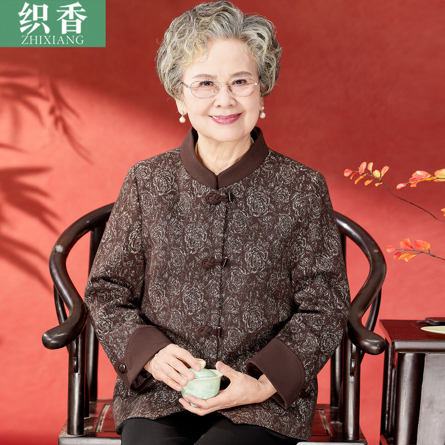 奶奶秋装外套端庄大气中老年宽松毛呢女老人太太衣服妈妈秋冬上衣