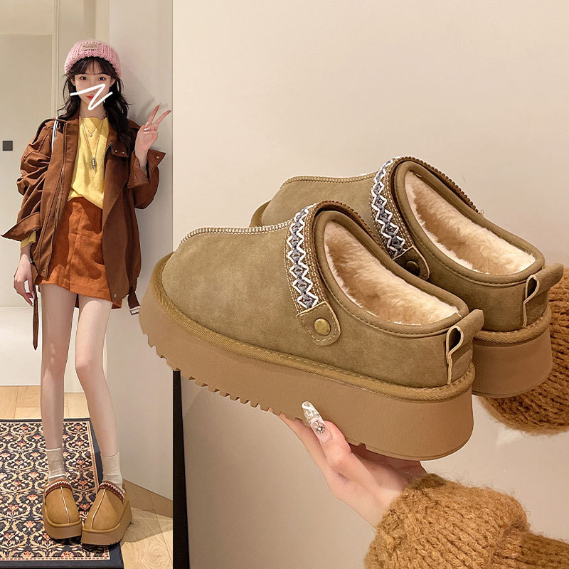 毛绒厚底半拖鞋女冬季加绒加厚