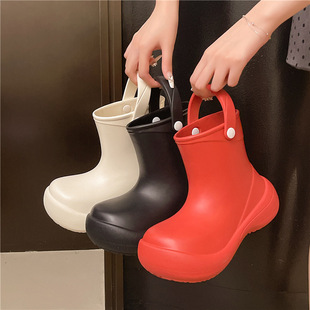 女款 款 2025新款 时尚 外穿短筒雨靴子 秋季 红色厚底防水防滑大头雨鞋