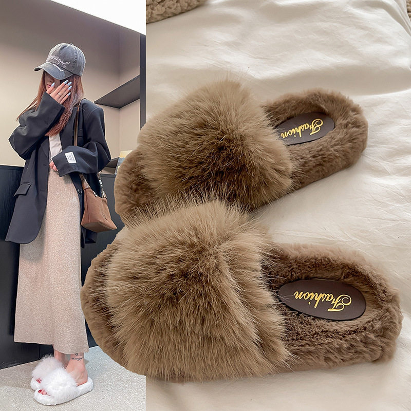 新款毛毛拖鞋女外居家高颜值平跟软底防滑耐磨时尚百搭保暖一字拖,女鞋,一字拖,淘宝优惠券,粉丝福利购,淘宝优惠卷