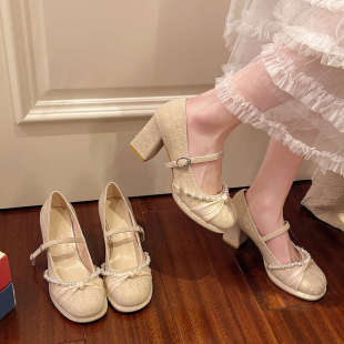 禾秀主婚纱伴娘新娘订婚鞋 配裙子绝美粗跟单鞋 女 女款 玛丽珍高跟鞋