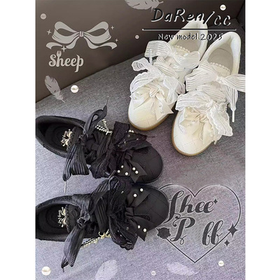 复古蕾丝厚底德训鞋女2025年春季