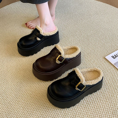 松糕厚底增高勃肯鞋女加绒包头