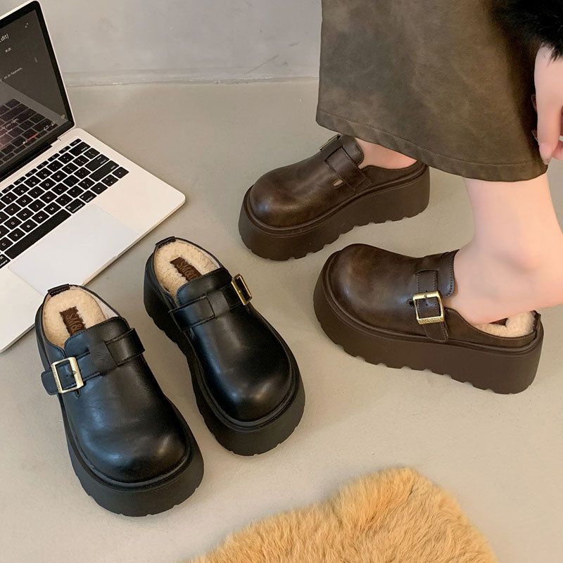 厚底增高包头半拖鞋女外穿勃肯鞋