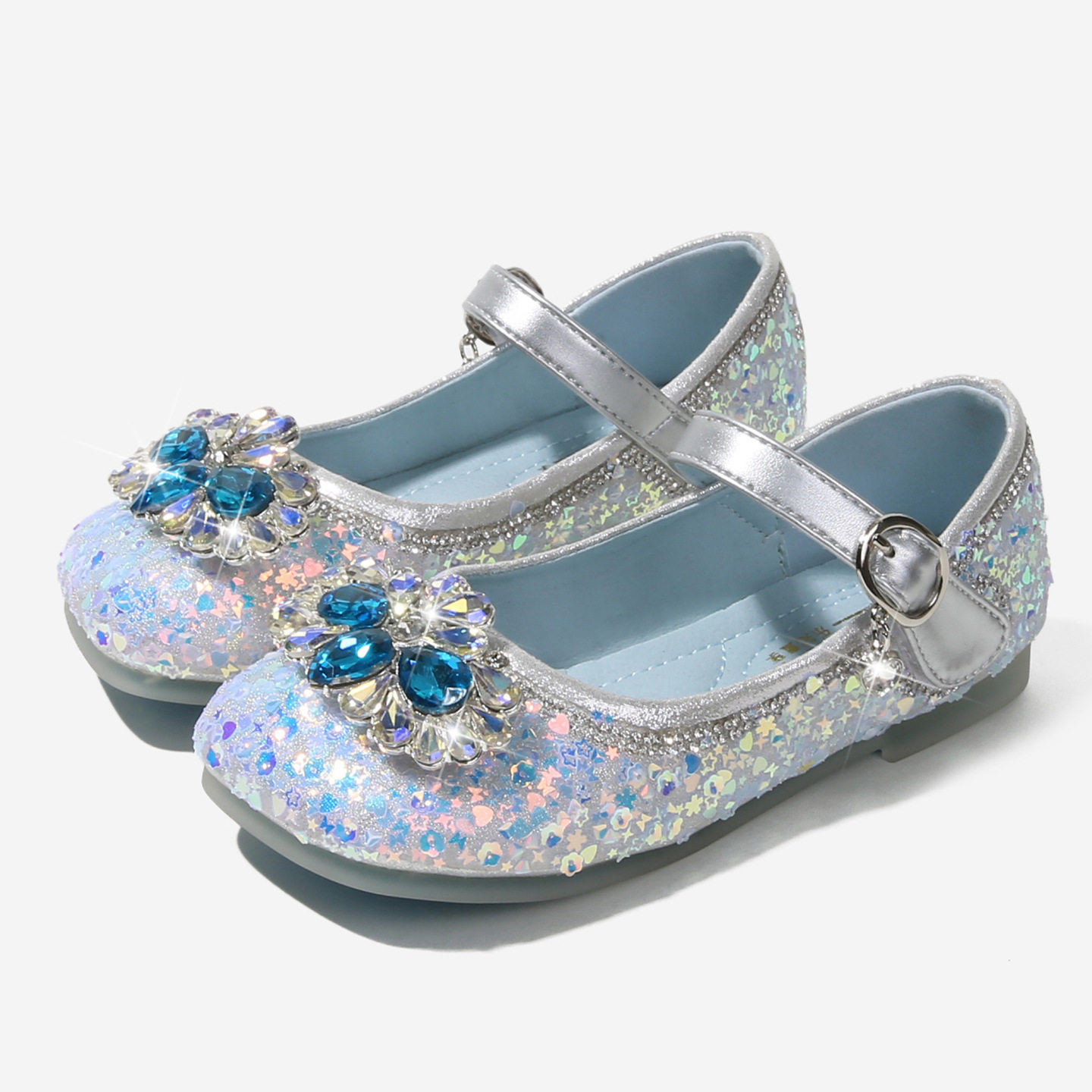 女童水晶鞋2025秋季新款儿童洋气水钻公主鞋小女孩闪亮软底平底鞋