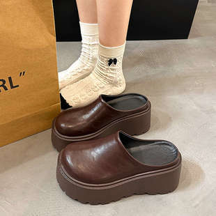 超火网红黑色高跟半托包头拖鞋 增高厚底拖鞋 新款 外穿2026夏季 女款