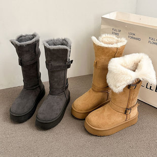 高筒棉靴保暖东北大棉鞋女款2026新款冬季厚底加绒加厚长筒雪地靴