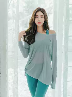 Loose yoga top female summer breathable mesh gauze light long sleeve fitness running training suit quick-drying blouse