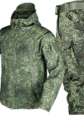 俄罗斯俄军emr迷彩小绿人户外登山防水防寒保暖冲锋衣软壳套装