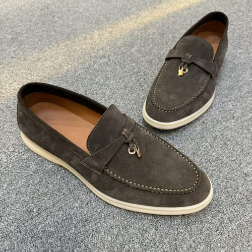 LP老钱风男士乐福鞋真皮牛反绒复古休闲一脚蹬单鞋流苏扣豆豆鞋