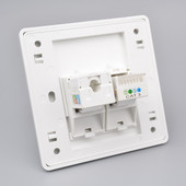 86型RJ45双口网络电话面板 CAT6千兆六类网口带1个免打线电话插座