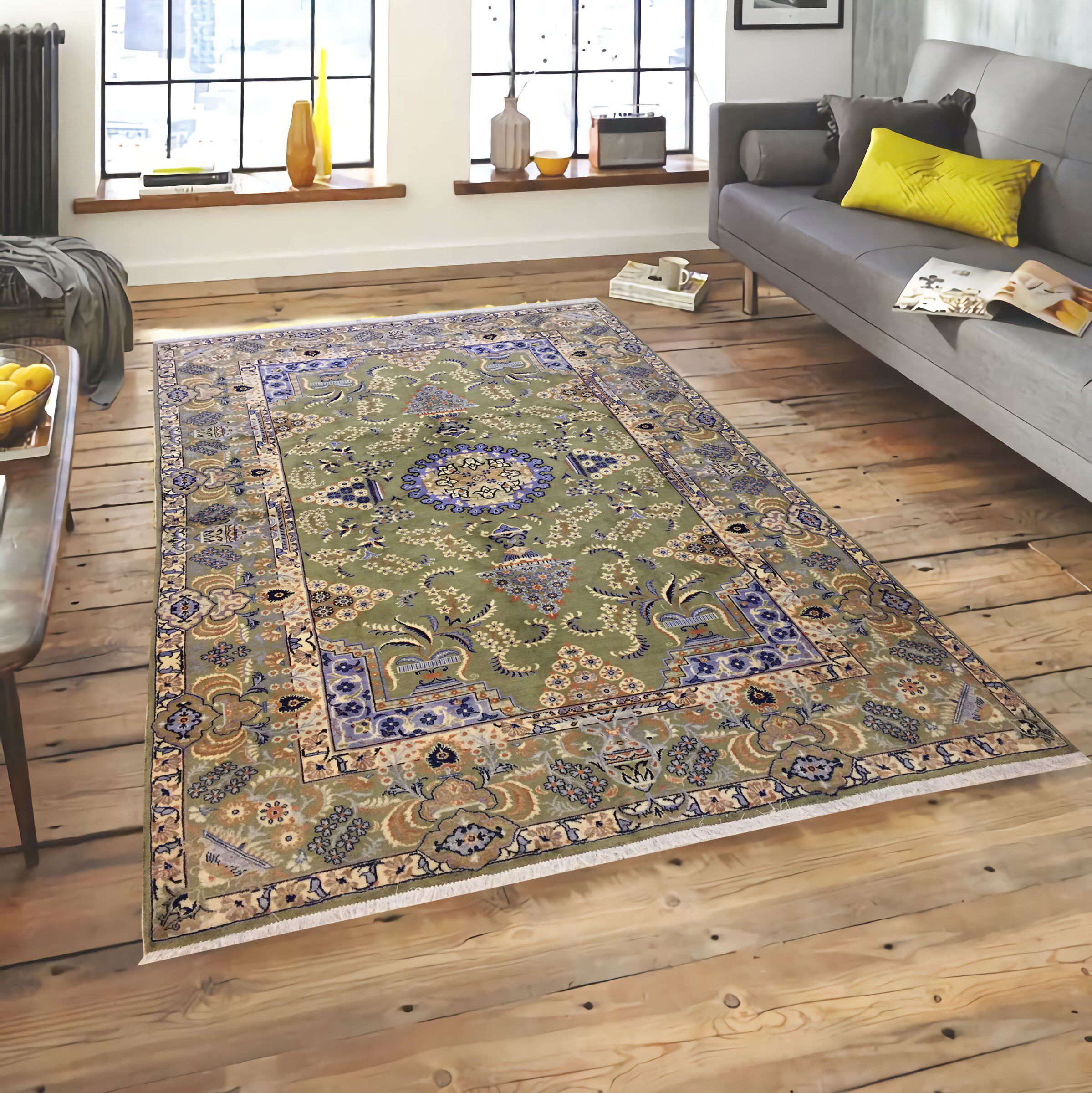 ferdows波斯地毯 进口纯手工编织纯羊毛短绒毯欧式美式田园风客厅