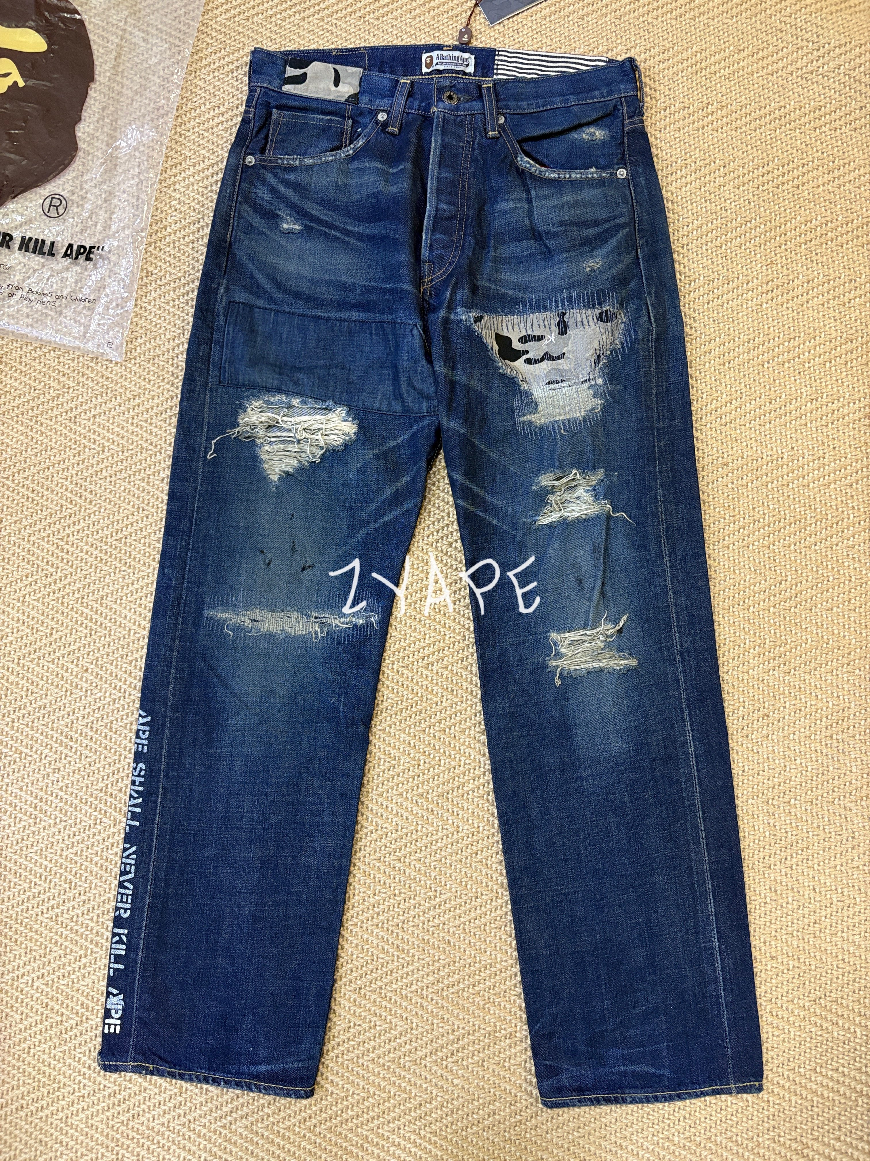 BAPE TYPE2 DAMAGE DENIM ZOZO限定牛王破坏补丁水洗牛仔裤