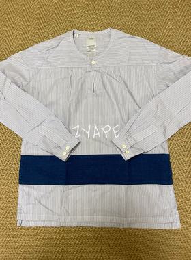 VISVIM KERCHIEF BORDER 古布拼接条纹圆领长袖衬衫