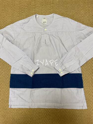 VISVIM KERCHIEF BORDER 古布拼接条纹圆领长袖衬衫