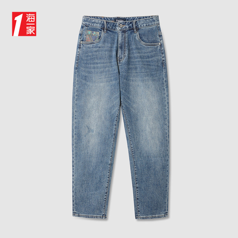 海一家五袋款牛仔裤2025年秋冬新品洗水工艺宽松中腰小脚裤子男,男装,牛仔裤,淘宝优惠券,粉丝福利购,淘宝优惠卷
