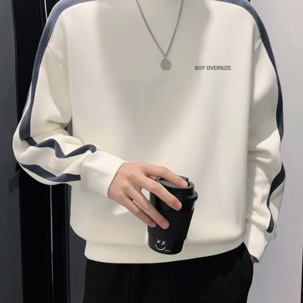 男士拼接卫衣秋冬2025新款潮流痞帅高级感上衣网红潮牌圆领打底衫