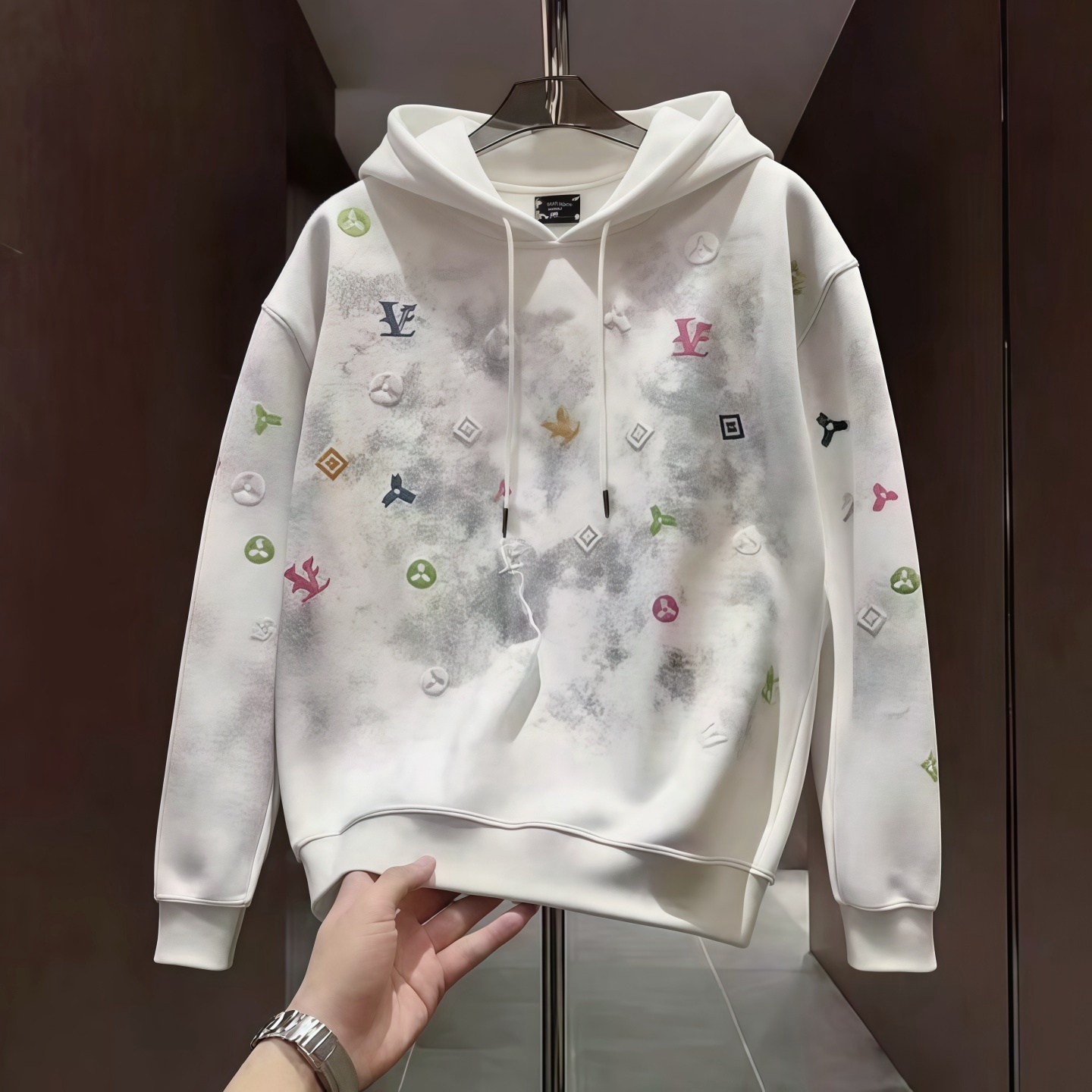 秋冬款高端扎染轻奢休闲卫衣男时尚潮牌发泡连帽衫男秋装上衣男潮