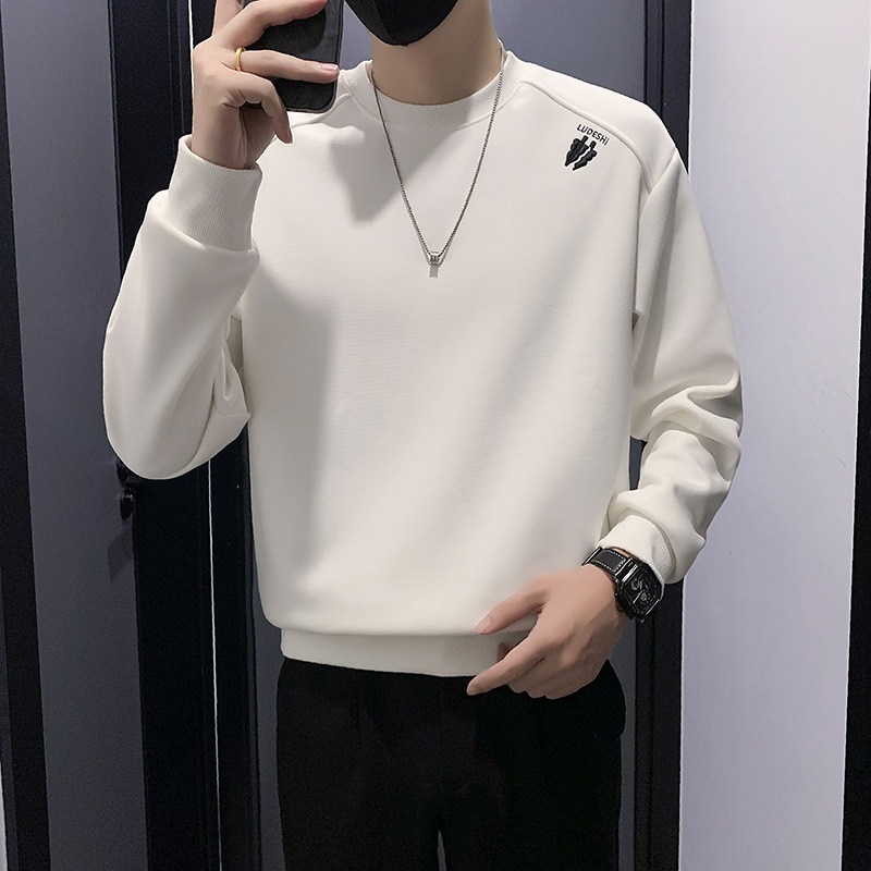 男士卫衣春秋季潮牌潮男刺绣上衣痞帅圆领长袖T恤新款帅气打底衫