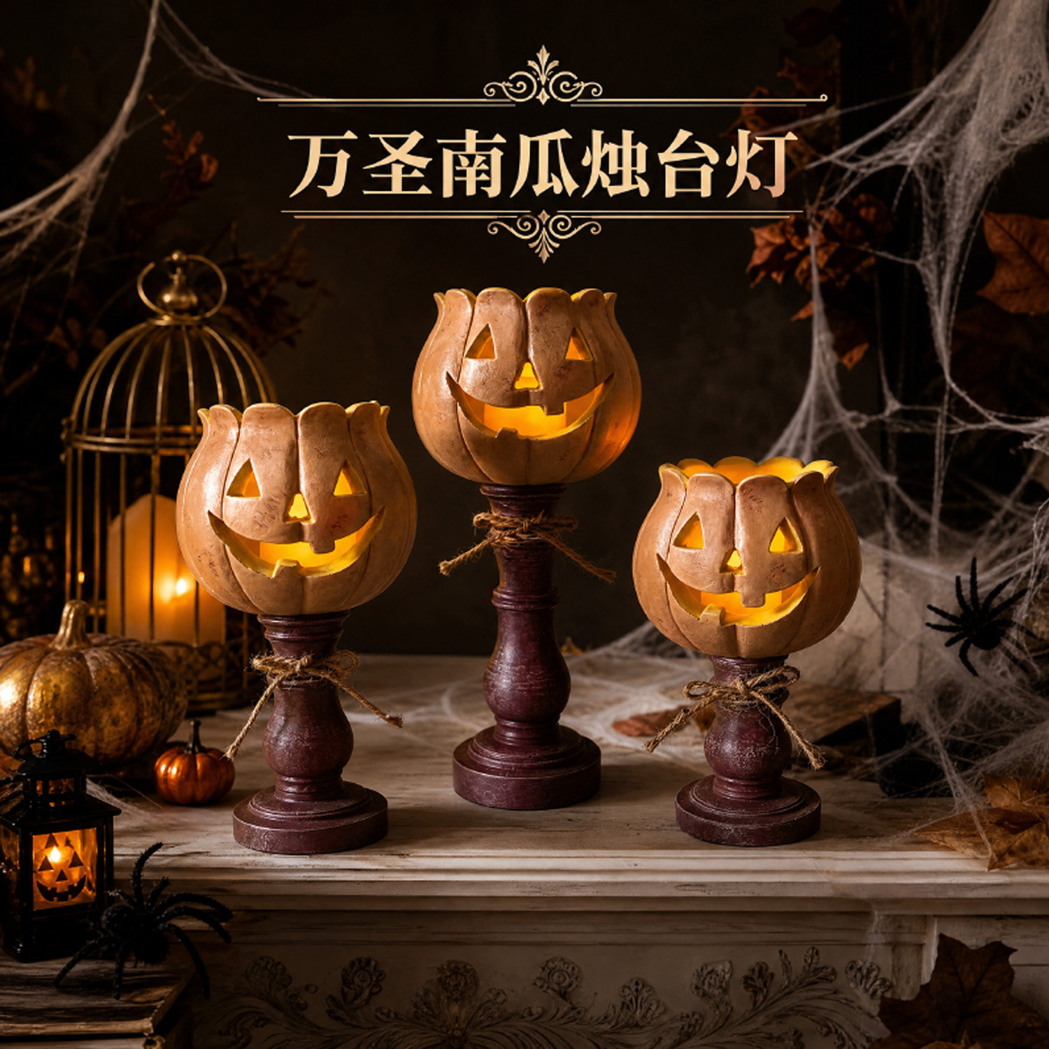 万圣节南瓜灯桌面装饰摆件烛台灯幼儿园活动场景布置装扮儿童礼物