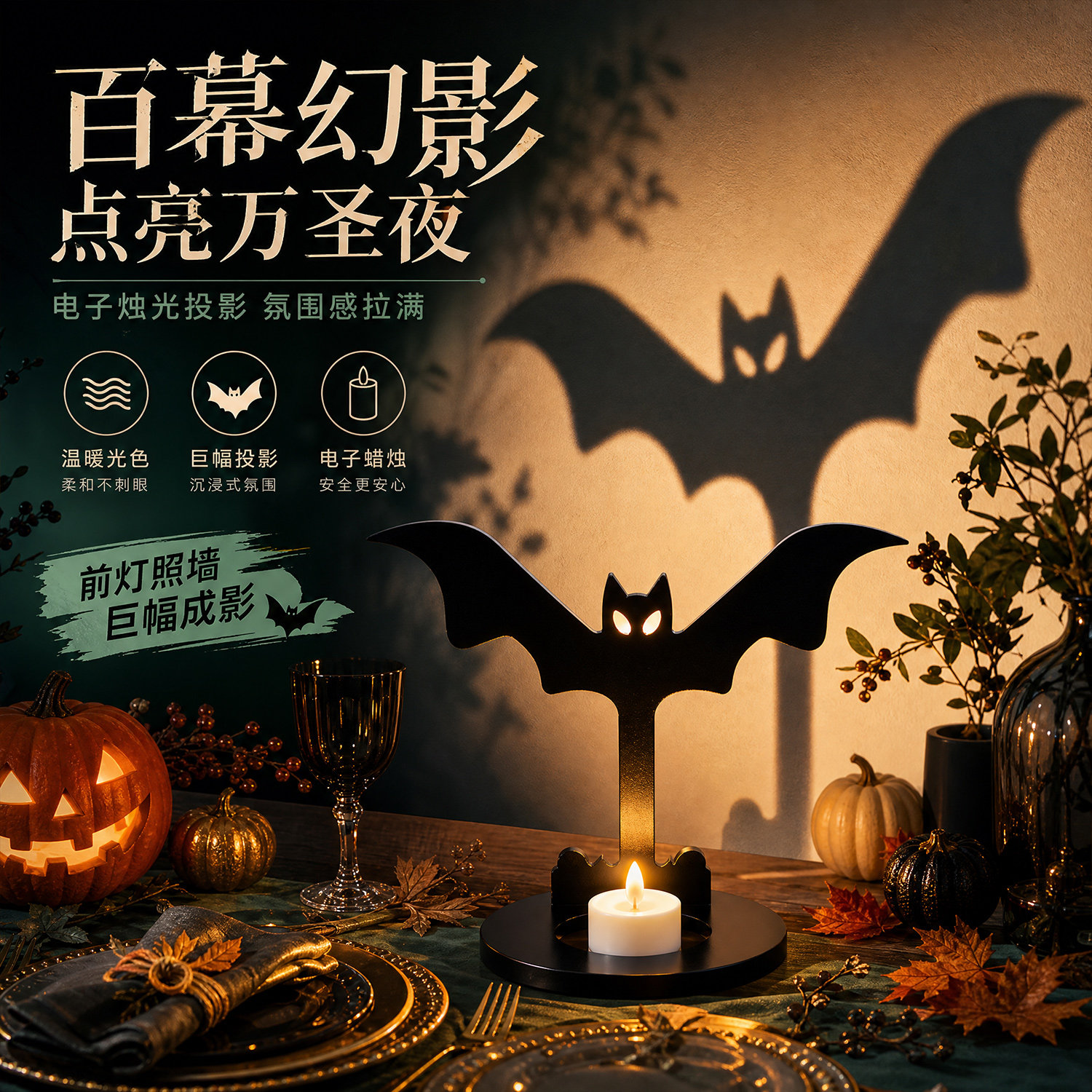 万圣节装饰木质桌面摆件南瓜主题发光幽灵拍照道具气氛围场景布置