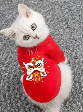 蛇年平安小猫咪衣服可牵引红色卫衣白猫橘猫冬季保暖喜庆拜年服装