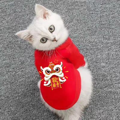 小奶猫过年新年红色喜庆短袖