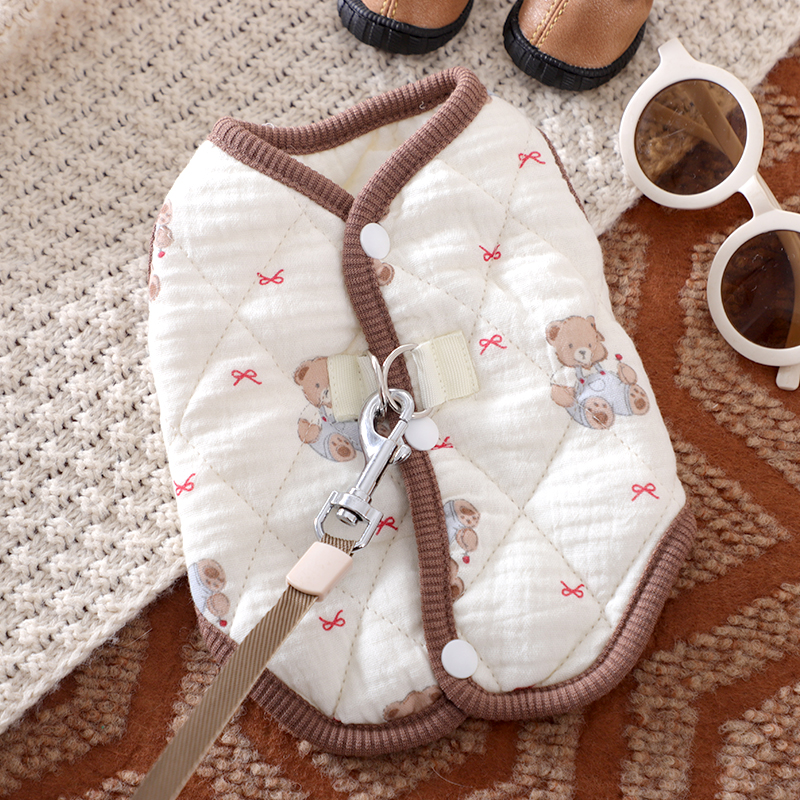 狗狗秋季新款衣服幼犬小型犬比熊秋冬保暖可牵引绗缝棉马甲厚冬装