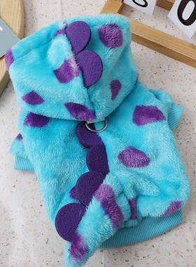 狗狗衣服小体泰迪冬季保暖蓝色可牵引恐龙变身装绒衣高颜值秋冬款