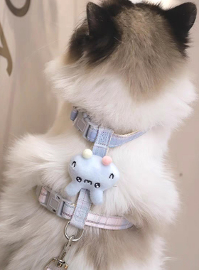 猫咪遛猫绳可调节防挣脱栓猫绳布偶猫幼猫蓝色小兔子工字型牵引绳
