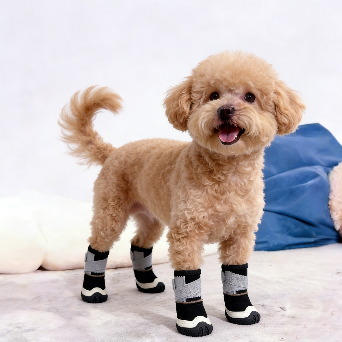 狗狗鞋子冬软底甩不掉小狗冬季防掉小型犬比熊棉鞋加绒脚套可调节
