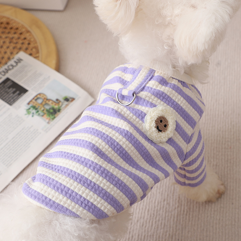 狗狗衣服2025新款秋季外出可牵引小鹿犬条纹圆领奶狗冬天套头短袖