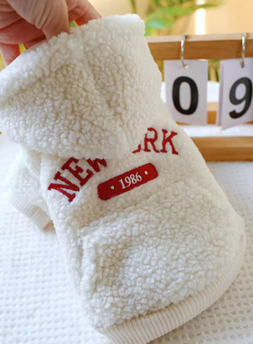 狗狗冬天带牵引环衣服幼犬冬季小狗保暖羊羔绒连帽卫衣约克夏秋天