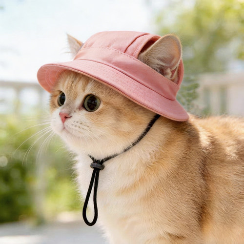 猫咪帽子露耳朵夏季外出专用遮阳防脱高颜值时尚宠物用品渔夫帽