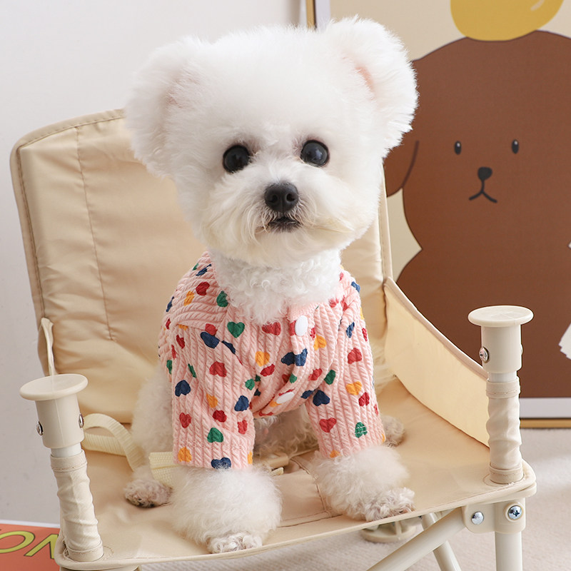 2个月狗狗衣服秋萌趣彩色爱心开衫短袖秋冬季宠物保暖冬两脚服饰