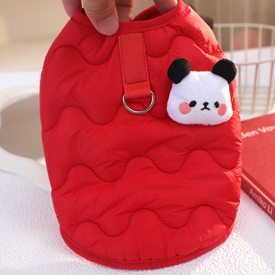 狗狗新年衣服2025新款冬可牵引比熊拜年红色棉马甲冬天喜庆雪纳瑞