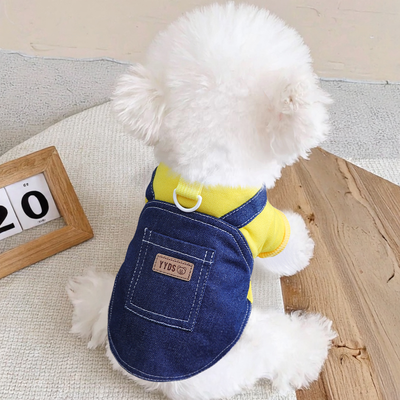 狗狗秋季新款衣服幼犬小型犬比熊秋冬保暖可爱牛仔衣可牵引两脚衣