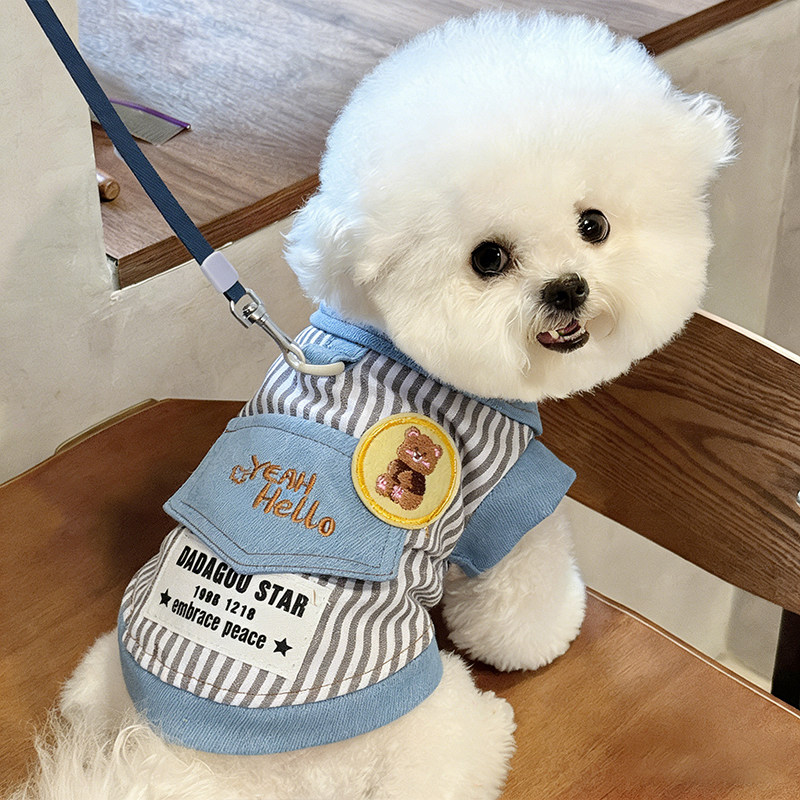 狗狗衣服2026新款春装小型犬夏天比熊春季休闲条纹牛仔两脚可牵引