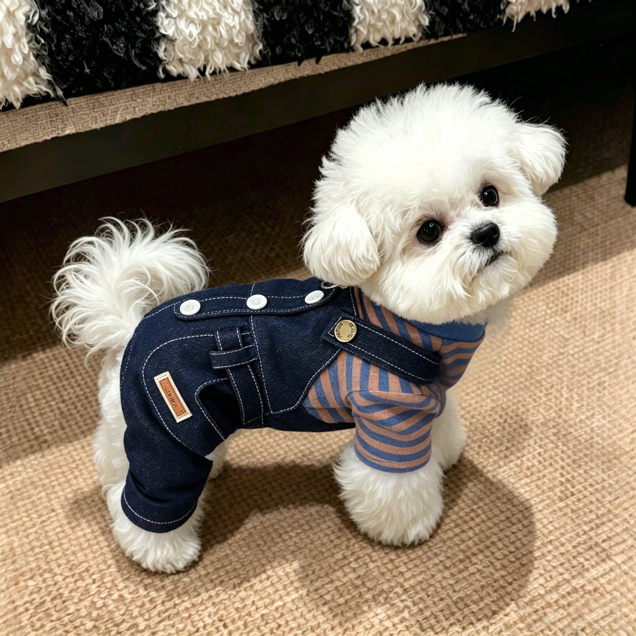 狗狗衣服小型犬秋季高颜值小狗秋天比熊泰迪四脚衣牛仔帅气背带裤图片