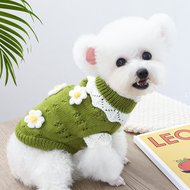新款小花朵毛衣冬季保暖比熊幼犬衣服小型犬狗狗宠物秋冬装两脚衣