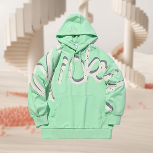 李宁正品 印花连帽休闲宽松运动服AWDQ398 卫衣女士联名新款