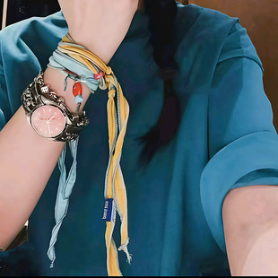 小红书爆款重工手绳彩色棉麻布艺吊坠手链撞色民族风缠绕多用途链