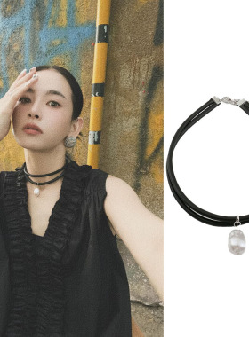 原宿风黑色巴洛克珍珠水滴项链女