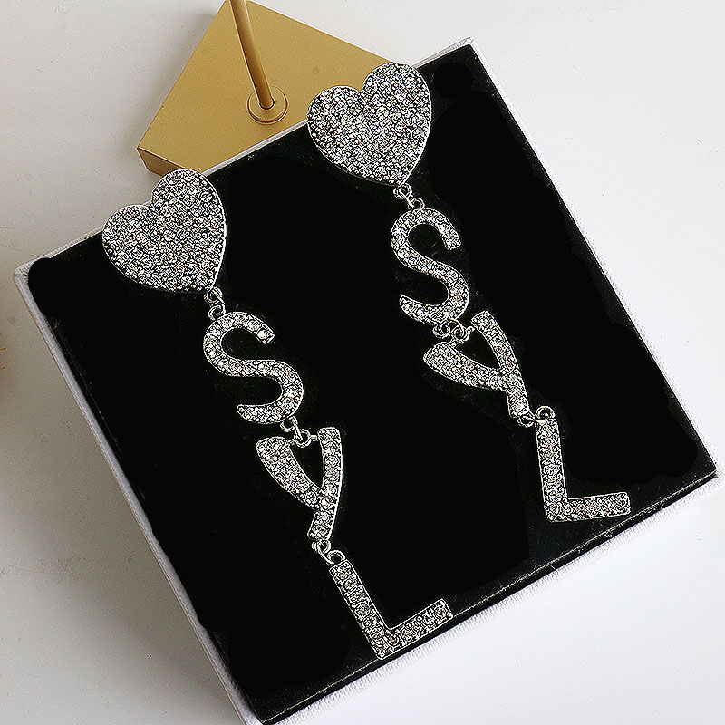 满钻爱心耳环女字母长款吊坠耳饰