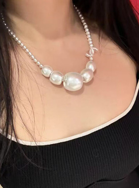 小香风泡泡珍珠项链串珠锁骨链女