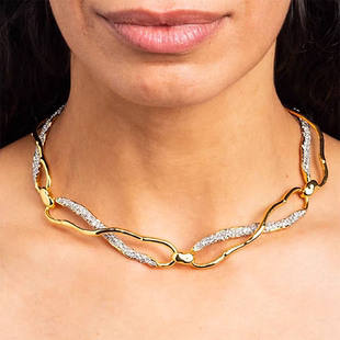 欧美设计师款闪钻金色不规则交叉链条项链女2025新爆款拼接锁骨链