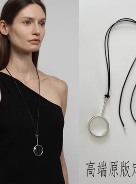 HABI同款银色放大镜项链毛衣链女