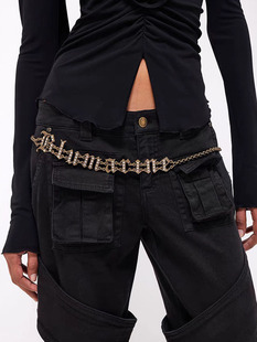 辣妹朋克闪钻腰带 爆款 小众设计师款 复古做旧金字母腰链女2024新款