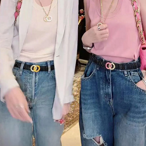 小香风滴油双环扣腰带弹力皮带女