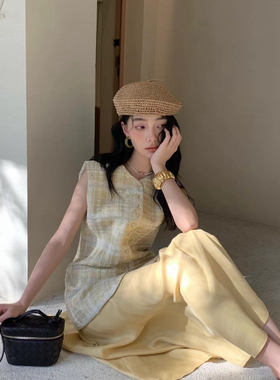 气质黄色小香马甲松紧腰半裙套装春夏出游绝美套装Lemon